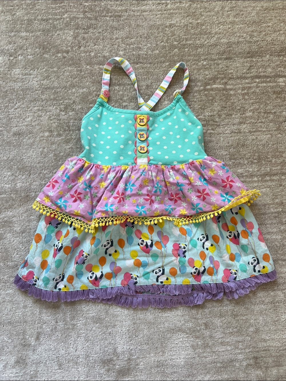Matilda Jane Mint, Pink & Purple Tiered Dress with Panda Balloon Print